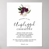 Moody Paarse Blooms Unplugged Ceremony Sign Poster (Voorkant)