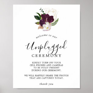 Moody Paarse Blooms Unplugged Ceremony Sign Poster