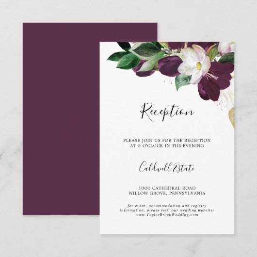 Moody Paarse Blooms Weddenschappen Ontvangst Invoe Informatiekaartje (Voorkant / Achterkant)