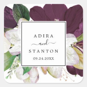 Moody Paarse Blooms Wedding Envelope Seals Vierkante Sticker