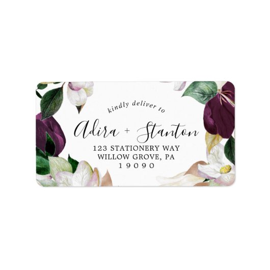 Moody Paarse Blooms Wedding RSVP Adresetiketten Etiket (Voorkant)