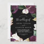 Moody Paarse Blooms | Zwart huwelijk van Kaart (Voorkant)