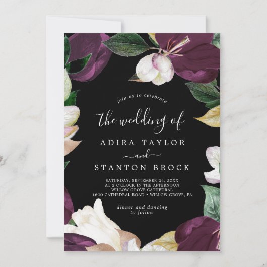 Moody Paarse Blooms | Zwart huwelijk van Kaart (Voorkant)