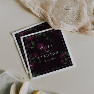 Moody Paarse Blooms   Zwarte Patroonbruiloft Servet