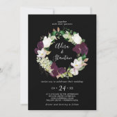Moody Paarse Blooms | Zwarte Wreath Wedding Kaart (Voorkant)