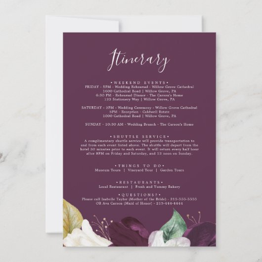 Moody Paarse bruiloft Welkomstbrief & reisroute (Achterkant)