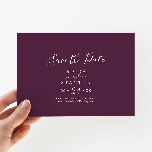 Moody Paarse coördinaat Plum horizontaal Save The Date