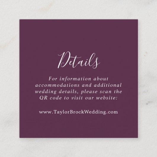 Moody Paarse Coördinaat Plum QR Code Details Informatiekaartje (Voorkant)