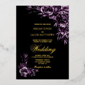 Moody Paarse Floral Gold Text Wedding Folie Uitnodiging (Voorkant)