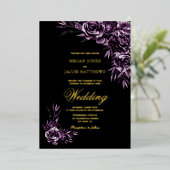 Moody Paarse Floral Gold Text Wedding Folie Uitnodiging (Staand Voorkant)