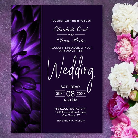 Moody Paarse Floral Wedding Invitation Kaart
