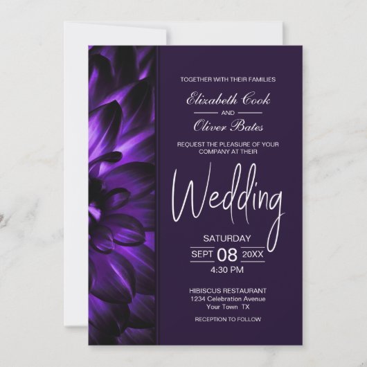 Moody Paarse Floral Wedding Invitation Kaart (Voorkant)