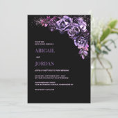Moody Paarse Floral Wedding Kaart (Staand voorkant)