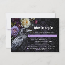 Moody Paarse Gotische Tuin Kraai | Maaltijdopties RSVP Kaartje
