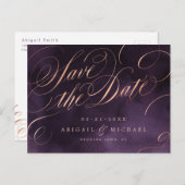 Moody paarse goudkalligrafie van het roos, behalve aankondigingskaart (Voorkant / Achterkant)