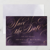 Moody paarse goudkalligrafie van het roos, behalve save the date (Voorkant / Achterkant)