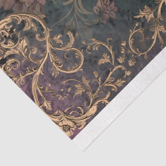 Moody Paarse & Groene Patroon & Bloem decoupage Tissuepapier (Detail)