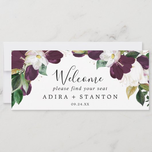 Moody Paarse hangende stoelenkaart Welkomstkopteks (Achterkant)