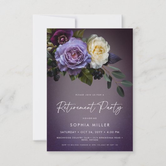 Moody Paarse & Lavendel Bloemen Retirement Party Kaart (Voorkant)
