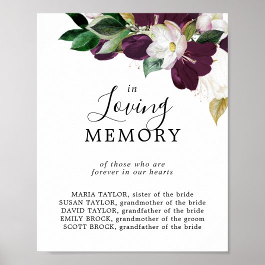 Moody Paarse Loving Memory Wedding Memorial Sign Poster (Voorkant)