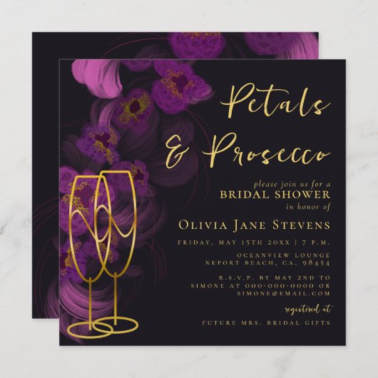 Moody Paarse Orchids Petals Prosecco Vrijgezellenf Kaart (Voorkant / Achterkant)