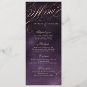 Moody paarse roos gouden kalligrafie bruiloft menu (Voorkant)