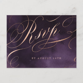 Moody paarse roos gouden kalligrafie bruiloft RSVP Uitnodiging Briefkaart
