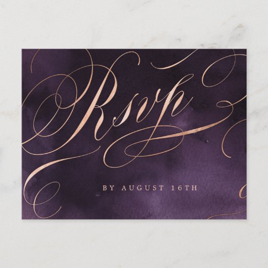Moody paarse roos gouden kalligrafie bruiloft RSVP Uitnodiging Briefkaart (Voorkant)