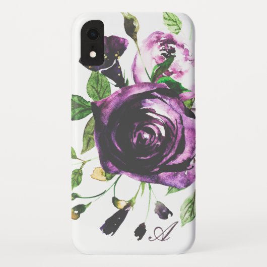 Moody Paarse Waterverf BloemMonogram Case-Mate iPhone Case (Achterkant)