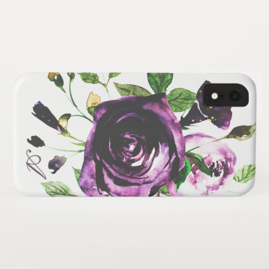 Moody Paarse  Waterverf BloemMonogram Case-Mate iPhone Case (Achterkant (horizontaal))