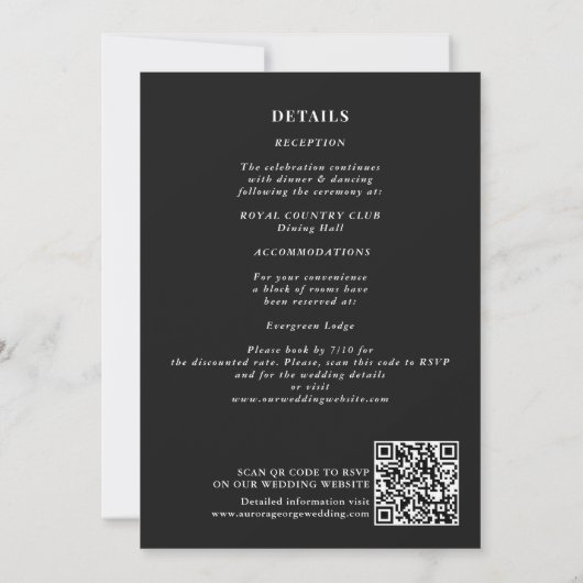 Moody Paarse Zwart Elegante Bloemen Wedding QR Cod Kaart (Achterkant)