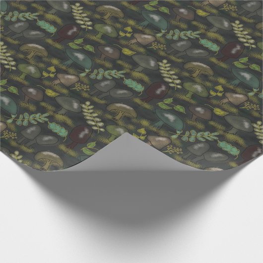 Moody Paddenstoelen Donker Salie Vuil Bruin Grijs  Cadeaupapier (Hoek)