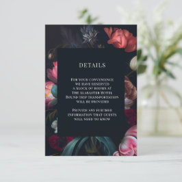 Moody Painterly Peony Floral Wedding Details Informatiekaartje