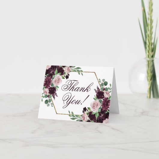 Moody Passie| Dramatisch Paarse Floraal geometrisc Bedankkaart (Voorkant)