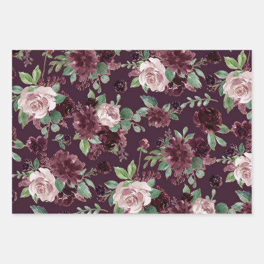Moody Passion | Dramatisch Paarse Wijn Roos Patroo Inpakpapier Vel (Voorkant 2)