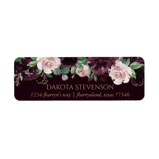 Moody Passion | Dramatische Paarse Wijn Roos Adres Etiket (Voorkant)