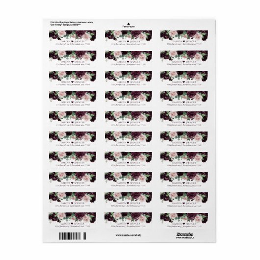 Moody Passions | Dramatic Purple Wine Rose Address Etiket (Full Sheet)