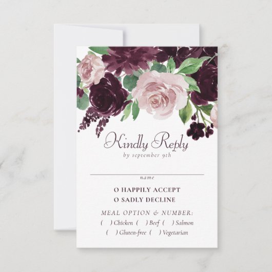 Moody Passions | Dramatische Paarse wijn Roos Entr RSVP Kaartje (Voorkant)