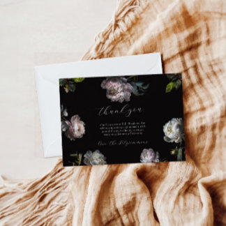 Moody Peony Dark Floral Baby Shower Bedankkaart