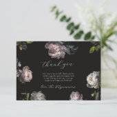 Moody Peony Dark Floral Baby Shower Bedankkaart (Staand voorkant)