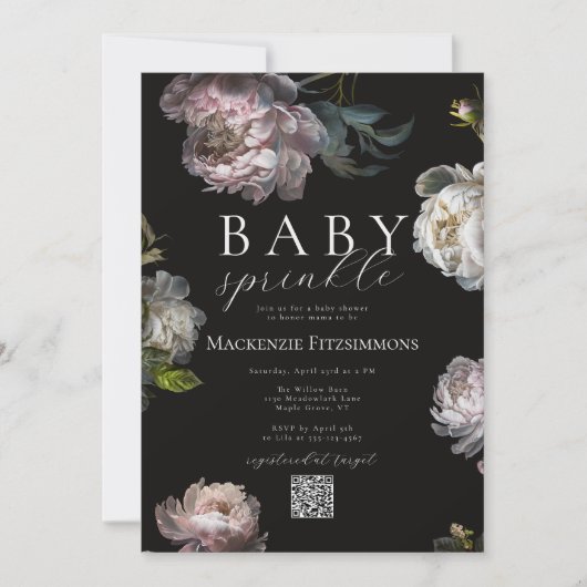 Moody Peony Dark Floral Baby Sprinkle Kaart (Voorkant)