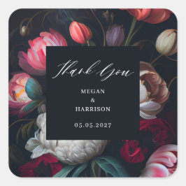 Moody Peony Floral Vierkante Sticker