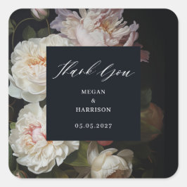Moody Peony Floral Vierkante Sticker