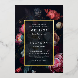 Moody Peony Floral Wedding Invitation Folie Uitnodiging
