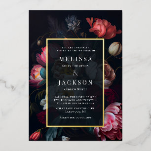 Moody Peony Floral Wedding Invitation Folie Uitnodiging