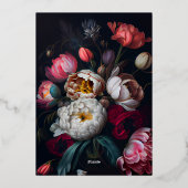 Moody Peony Floral Wedding Invitation Folie Uitnodiging (Achterkant)
