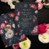 Moody Peony Floral Wedding Invitation Kaart