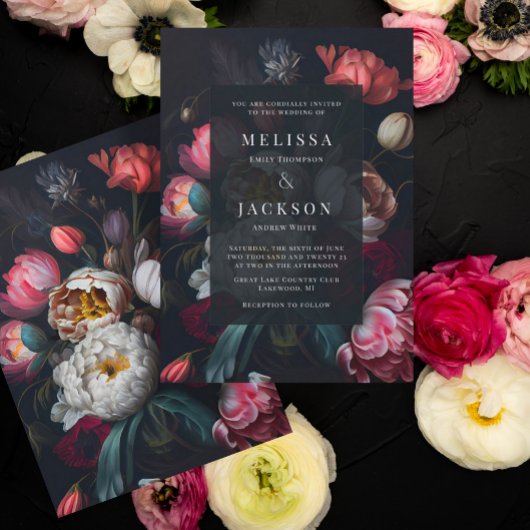 Moody Peony Floral Wedding Invitation Kaart