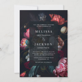 Moody Peony Floral Wedding Invitation Kaart
