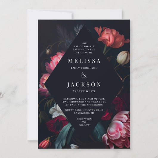 Moody Peony Floral Wedding Invitation Kaart (Voorkant)